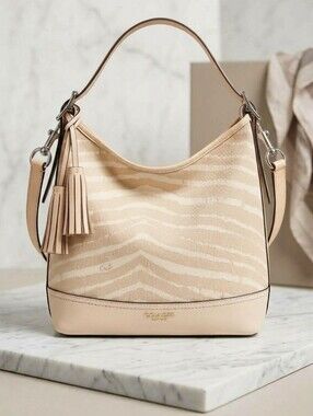 Coach Sand & White Legacy Print Zip Duffle-style Hobo Bag